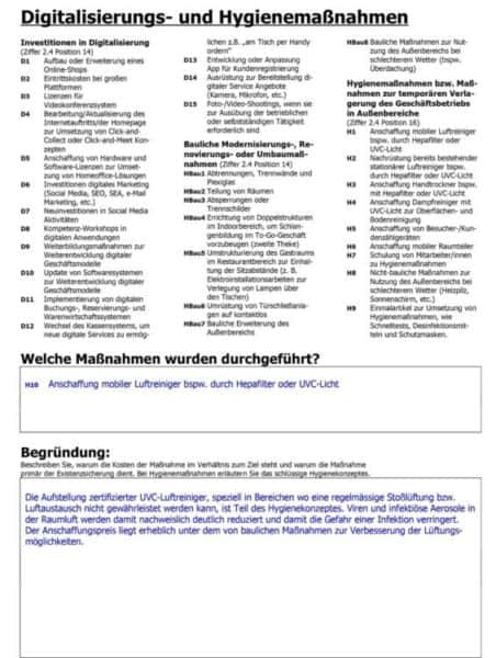 Überbrückungshilfe - Beispiel eines Antrags